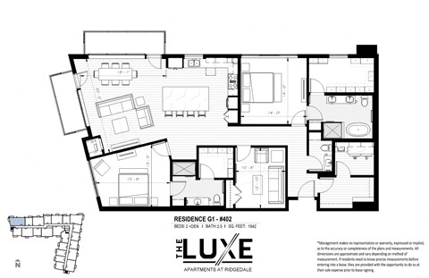 Floor plan for 2 beds, 2.5 baths, 1942 sqft